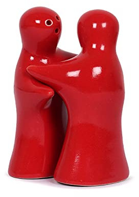 Salt and Pepper Seasoning and Spice Shakers Cute, Novelty, Modern and Vintage Hug Design Couple Set for Retro Farmhouse Home Decorative Dispenser for Kitchen Red