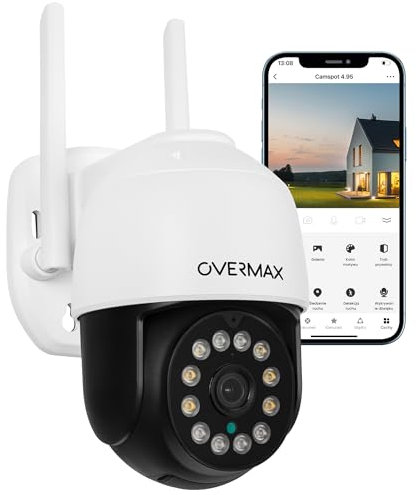 OVERMAX CAMSPOT 4.95 Telecamera PTZ esterna QHD 4MPx, Modalità notturna a colori 60 m Fotocamera rotante a 355°/90°, Angolo di visione 100o Rilevamento del Movimento Allarme, Audio bilaterale,