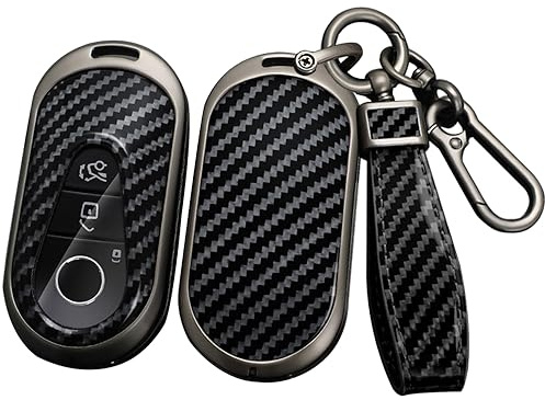 ontto Schlüsselhülle Autoschlüssel Hülle Passt für Mercedes Benz C S Klasse W223 W206 EQS 450 500 580 E53 AMG S350L S500L 2021-2023 3 Tasten PVC Metall Schutzhülle Schlüsselanhänger Zubehör-B Schwarz