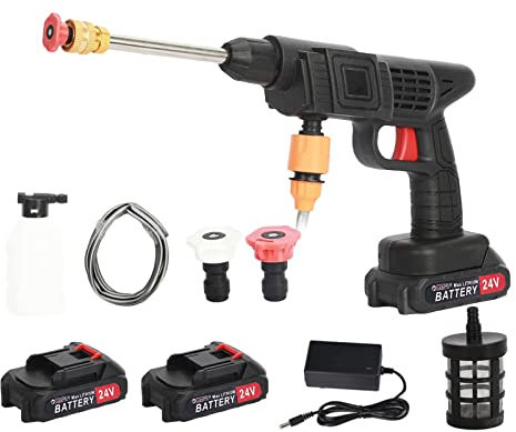 Akku Hochdruckreiniger,24V 3.5Bar Tragbarer Hochdruckreiniger mit 5600mAh Akku und Multifunktionsdüse,Ladegerät,Druckreiniger für Auto/Garten/Bodenreinigung/Zaun (Hochdruckreiniger×2Batterien)