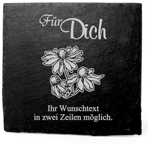 Deko Schiefer Untersetzer personalisiert Wilde Kamille - Für Dich - 11x11cm Schwarz Bierdeckel Tischdeko Bieruntersetzer Weinuntersetzer