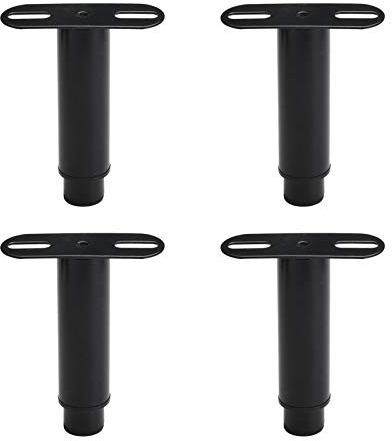 Round Tube Row Skeleton Bed/Bed Beam Support Legs,T-Shaped Cold Rolled Iron Retractable Furniture Legs,12.5-21.5cm Adjustable Bathroom Cabinet Legs,with Screws,4pcs (Black) (Black)