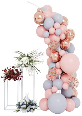 Hochzeitsbogen Hintergrund Ständer, Metall Halbe Bogen Ballon Gestell mit 2 Stück Geometrische Blumenständer Luftballon Rahmen Set für Hochzeiten Geburtstags Party Dekoration (Weiß)