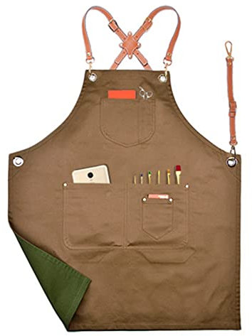 Werkzeugschürze, Arbeitsschürze mit Taschen, Arbeitsschürze, Segeltuchschürze, Werkstatt-Werkzeugschürze mit verstellbaren Trägern for Friseur, Küche, Gärtner, Café (Farbe: Grau, Rosa, Größe: XL) (Far