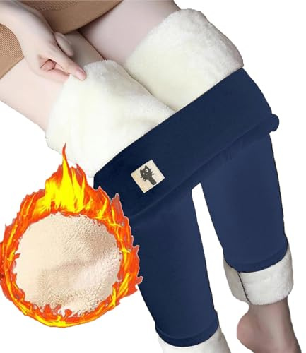 Yutdeng Leggings Invernali Donna Pantaloni Caldi a Vita Alta con Fodera in Pile Spesso Velluto Leggings Pantaloni Sportivi Casual per Yoga (Modello di Gatto),Navy Blu,L