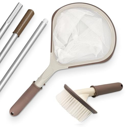 Sunik Spa Poolreinigungsset - Whirlpool Reiniger Set 3-teilig - Whirlpool Zubehör Wartungsset mit Teleskopstange, Kescher klein & Bürste - Whirlpool reinigungsset für Pools & Spa
