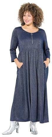Ulla Popken Damen große Größen Übergrößen Plus Size Jersey-Midikleid, Glitter, A-Linie, Rundhals, 3/4-Arm