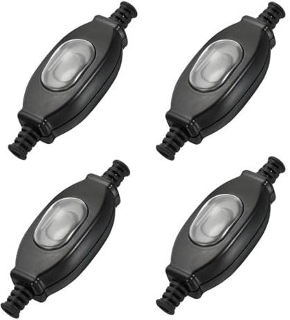 LNGJIN 4er-PackWasserdichter Tastschalter Kippschalter, IP65 wasserdichter Zwischenschalter, Schwarzer Kabelschalter, Schnurzwischenschalter für Außenbereich, Schnurschalter Außenbereich
