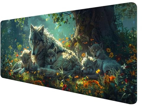 Mauspad XXL, 900x400mm Gaming Mauspad Wolf, XXL Mousepad Groß mit rutschfeste Gummibasis, Mauspad Tier Wasserdicht & rutschfest, Großer Erweiterter Schreibtischunterlage für Home Office Dekor E-6
