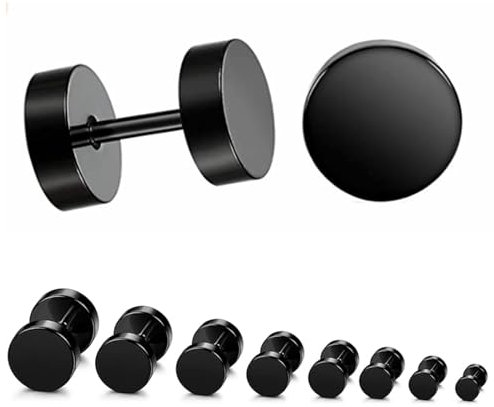 Ohrringe Herren Damen,8 Paar Schwarze Ohrstecker Fake Plug Ohrstecker Schwarz aus Edelstahl Ohrringe Set Hypoallergen Runde Barbell Schraubohrringe Set 3mm-10mm