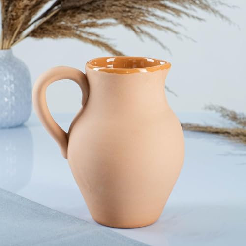 Pichet en céramique beige de 1 l - Passe au lave-vaisselle - Élégant verre pour poser des boissons alcoolisées - Pichet en faïence fabriqué à la main - Poterie rustique polyvalente