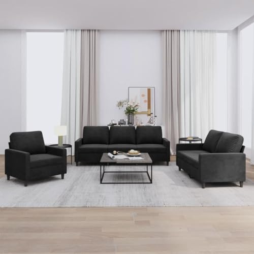 Homgoday Samtsofa-Sitzgarnitur mit 3 Stücken - Schwarz - 180 x 77 x 80 cm - Wohnzimmer Model3201481