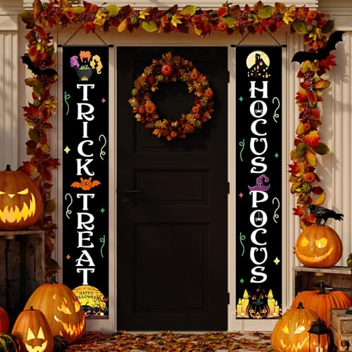 Pargleev Hocus Pocus Halloween Decorations Outdoor - Weather-resistant Front Porch Decor and Halloween Door Banners Black
