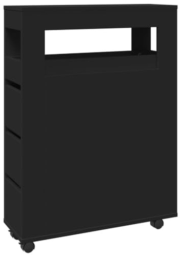 vidaXL Badschrank Schmal mit Rollen Schwarz Holzwerkstoff