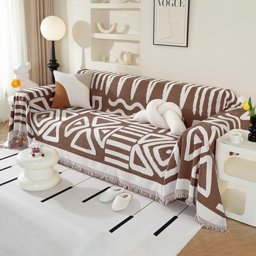 Royhom Sofa Überzug Boho, Sofabezug L Form, Couch Überzug Ecksofa, Sofaüberwurf 2 Sitzer, Couch Überwurf mit Deko Quasten, Braun Sofa Überwurf(Boho Kaffee, 180x260cm)