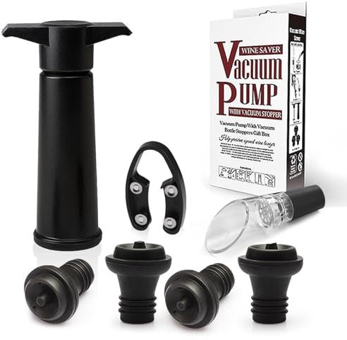 Pompa per vino sottovuoto con 4 tappi per vino, 1 versatore per vino e 1 taglierino, pompa per vuoto per vino riutilizzabile e tappo sottovuoto per vino, set mantiene il vino fresco