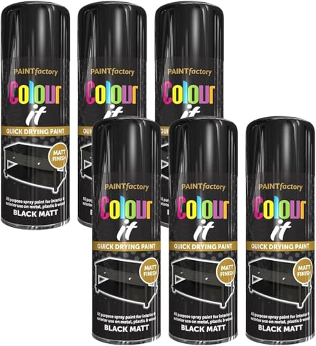 DIOXSTAR Matt Black Aerosol Spray Paint, DIY Enthusiasts, Quick-Drying Formula, Perfect For Use On Wood, Metal, Plastic, Indoor And Outdoor Use, 250ml, (6 Pcs)