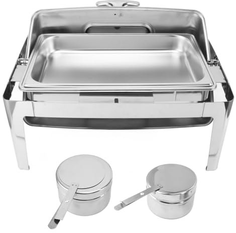 9L Rectangular Roll Top Chafing Dish Buffet Set, Catering Food Warmer for Parties, Wedding, Birthday, Christmas (1 Compartment Silver)