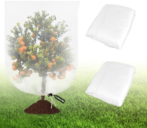 SUPAWAY Lot de 2 Filets de Protection des Plantes 1,8 x 1,8 m, Filet Anti-Insectes pour Arbres Fruitier et Jardin, Réutilisable avec Maille Fine et Cordon de Serrage, Filet Anti-Oiseaux pour Potager