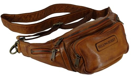 Hill Burry Bauchtasche für Damen Herren Gürteltasche Hüfttasche Outdoor Handytasche Sport Laufgürtel Umhängetasche Geldgürtel für Wandern Fahrrad Reisen (Waschleder braun)
