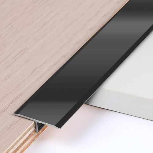 EFUTURETIME 3 Stk. Abdeckleisten T-Profil aus Aluminium für Bodenübergänge, 0.9 m × 2 cm, Eloxierte T-Formleisten als Übergangsschienen für Schwellen Fliesen Holzböden Teppich, Schwarz