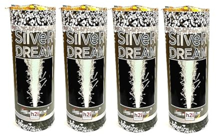 h2i Silver Dream Vulkan | 4 St. | +/- 20 sek | Outdoor Leuchtfontäne mit silber Funkenregen für Silvester, Halloween & Partys | Kinder & Jugendfeuerwerk | j | Ganzjahresfeuerwerk Kat 1