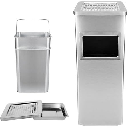 OHMG 48L Pattumiera Bidone Gettacarte Cestino Posacenere da Terra in Acciaio Inossidabil,Posacenere Esterno Autoportante,Pattumiera con Secchio Interno,Interni ed Estern (30 * 24 * 60cm (argento))