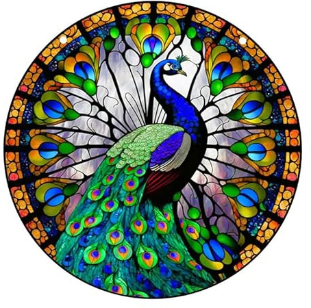 Vibrant Peacock Acrylic Stained Windows Hanging Suncatcher,Flower Stained Acrylic Suncatchers Window Ornament Stained Glass Panel Sun Catcher Wall Hanging Decor Birthday Gifts