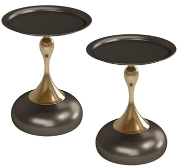 Soayone Kleiner Couchtisch 2er Set Nachttisch Rund Beistelltisch Metall Couchtisch Schwarz Gold