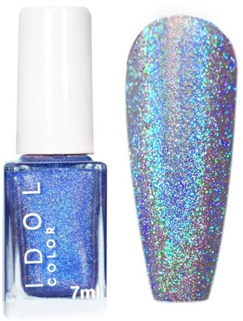 Holographic Nail Polish - Chameleon Pearl Shimmer Blue Nail Polish - Quick Dry Long Lasting Glitter Pearl - Shiny Rainbow Laser Metallic For Women DIY Nail Art Manicure