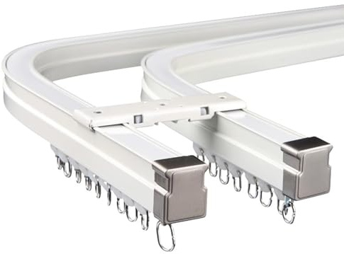 Heavy Duty Bendable Double Track Curtain Rail for Bay Windows, Ceiling or Wall Mount, Complete with Brackets & Pulleys, 213cm (7ft) Long, Ideal for Custom Drapery