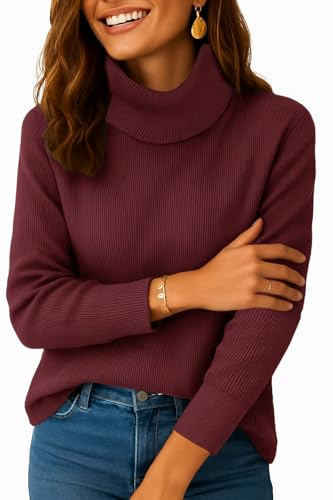 Zeagoo Dampolotröja, vinter, stickad tröja, polotröja, tröja, elegant, långärmad tröja, polotröja, höst, toppar, bastoppar, ledig, S–XXL, Mörkröd, XL