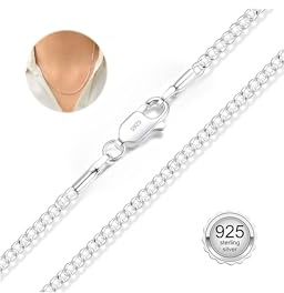 BAROROBA 925 Solid Sterling Silver 1.5mm/2mm Curb Chain Necklace for Women Girls, Sturdy&Dainty& Non-Fading Silver Chain for Pendant Jewellery Gifts 14/16/18/20/22/24 Inch (2mm-silver, 20inch(50cm))