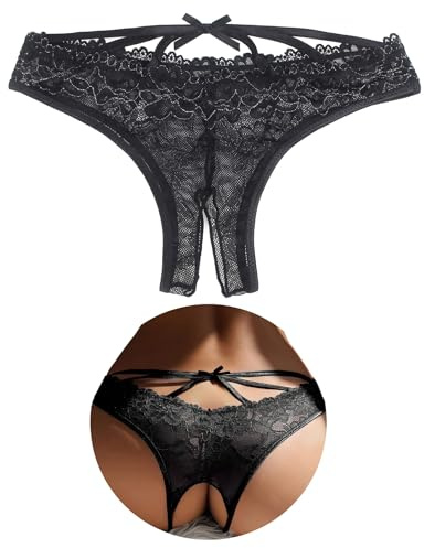 ohyeahlady Slip Ouvert Für Frauen String Große Größen Spitze Dessous Damen Sexy Unterwäsche mit Loch Curvy Höschen Unterhosen im Schritt Offen Hipster Offener Schritt Übergroße Reizwäsche Schwarz,S