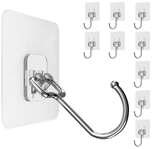 4smile Klebehaken extra stark – 10 Stück mit 15 kg Tragkraft, selbstklebende Haken, 180° drehbar, robuste Klebehaken und transparente Handtuchhaken für Wand, Deko, Küche und Bad