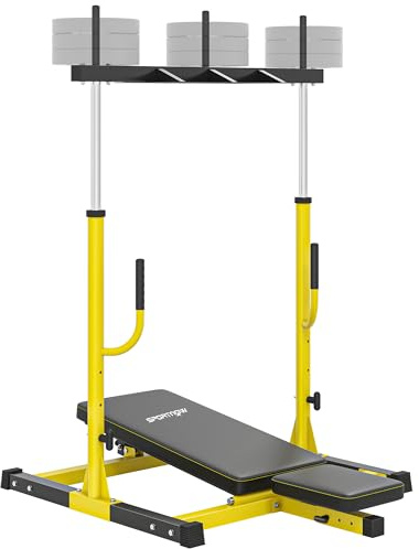 SPORTNOW Vertical Leg Press Machine, 300 kg Capacity, Leg Strength Training Machine with Adjustable Leg, Back and Head Positions for Home Gym, 1 Standard Plate Compatible, Yellow