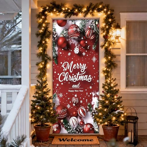 Türbanner Weihnachten, Weihnachtsdeko Tür, Schneemann Candy Design, 180 x 90 cm, Inklusive Seil und Klebepunkte für Indoor und Outdoor