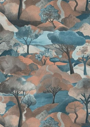Sanders & Sanders papier peint arbres terracotta et bleu 53 cm x 10.05 m