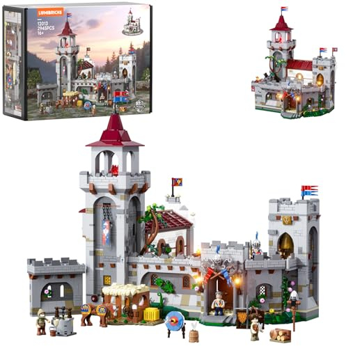Lumibricks Mittelalterlicher Wachposten, Guard Post 2945 Teile Modulares Burg-Kasernen-Bauset mit LED-Beleuchtung, Trainingslager mit Wachturm & Geheimwegen, Display-Modell für Erwachsene