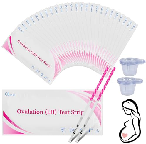 Beugo Kit di Test Ovulazione e Gravidanza, 25 Test Strisce di Ovulazione e 25 Contenitori di Urina, 25 mUI/ml,Strisce per test di ovulazione per Monitorare il Ciclo e Fertilità donna