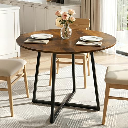 Warmiehomy 80cm Wooden Small Round Kitchen Dining Room Table, Brown