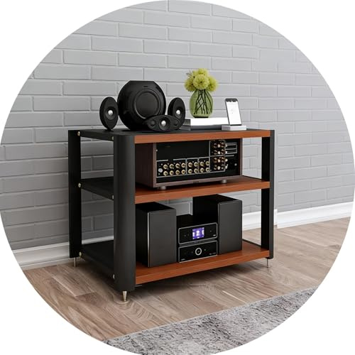 Rack Audio À Coins Arrondis Rack Audio À Plusieurs Niveaux Support pour Amplificateur Hi-FI Home Cinéma pour Composants Stéréo Projecteurs Et Lecteurs CD(Brown)