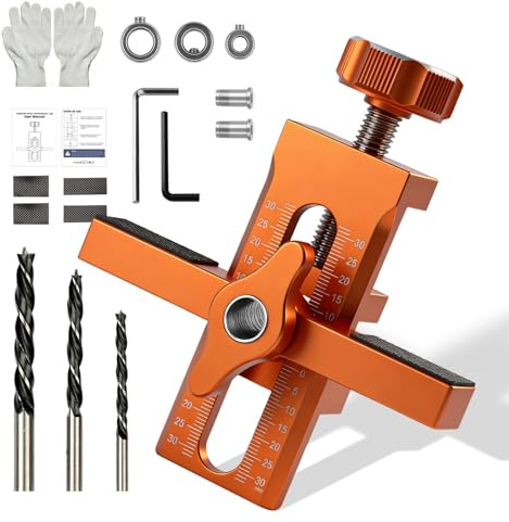 2-in-1 Bohrhilfe für die Montage von Schranktüren Verstellbare Bohrschablone Enthält 6/8/10-mm-Holzbohrer Passend für die Meisten Schranktüren Bohrschablone Möbelbau Kompatibel mit 7-40mm Platten