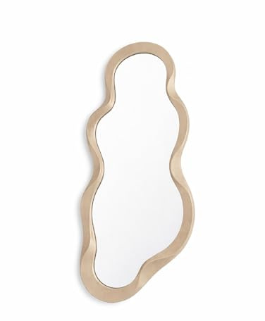 Baroni Home Specchio da Parete Design con Cornice Ondulata in Plastica color Sabbia, Specchio Decorativo Moderno per Soggiorno, Bagno, Camera e Ingresso, 35x76 cm