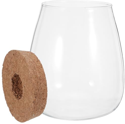 Housoutil Jarrón de Propagación de Vidrio para Orquídeas y Esquejes con Tapa de Corcho y Base de Bambú, Soporte Hidropónico para Ventanas y Decoración en Vacaciones, 2 Juegos
