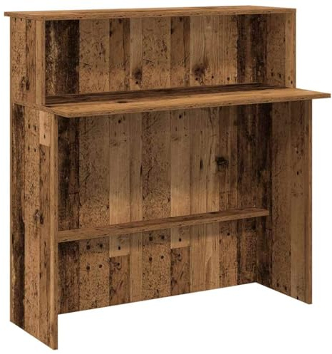QJBSAVVA Bancone da ricevimento, effetto legno anticato, 100 x 50 x 103,5 cm, bancone in legno con scaffale, per ufficio, studio, salone, hotel, bancone di reception