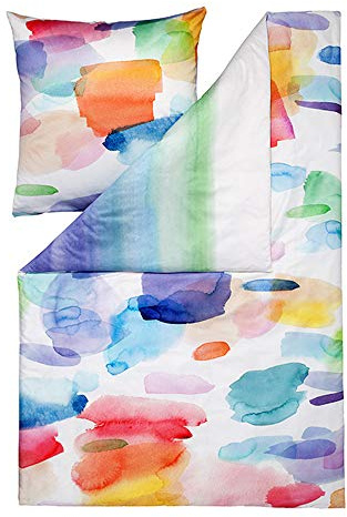 ESTELLA Mako Satin Wendebettwäsche Splash Multicolor – 100% Baumwolle – seidige Premium Bettwäsche mit Aquarell Design, atmungsaktiv & hautfreundlich – Made in Germany – 155x220 cm + 80x80 cm