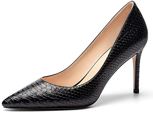 Elashe Escarpins Femme Bout Pointu Talon Aiguille, 8 cm Slip on Vernis Pumps, Classiques Soirée Bureau Talon Haut
