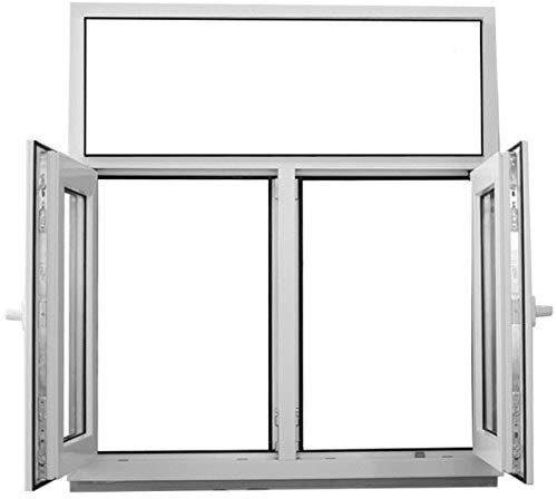 JeCo Kunststofffenster Fenster mit Pfosten und Oberlicht - 2-flügelig 2-Fach Verglasung - 1300x1600mm - Oberlicht fest im Rahmen