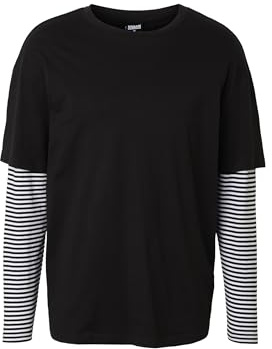 Urban Classics Herren Longsleeve T-Shirt Oversized Double Layer Striped LS Tee T-Shirt, Black, M